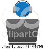 Clipart Of A Blue Worker Wearing A Headset And Using A Laptop Computer Royalty Free Vector Illustration by ColorMagic