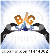 Poster, Art Print Of Pair Of Silhouetted Hands Assembling Big Sale Over Blue Rays