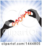 Clipart Of A Pair Of Silhouetted Hands Assembling GROWTH Over Blue Rays Royalty Free Vector Illustration