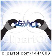 Clipart Of A Pair Of Silhouetted Hands Assembling SERVICE Over Blue Rays Royalty Free Vector Illustration