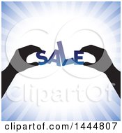 Poster, Art Print Of Pair Of Silhouetted Hands Assembling Sale Over Blue Rays