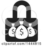 Clipart Of A Black And White Usd Money Bag Padlock Royalty Free Vector Illustration