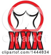 Clipart Of A Nude Womans Torso In A Red Partial Circle Over XXX Royalty Free Vector Illustration