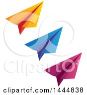 Trio Of Orange Blue And Pink Paper Airplanes