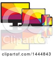 Poster, Art Print Of Colorful Television Laptop Tablet And Cell Phone Screens And A Reflection