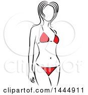 Poster, Art Print Of Sketched Woman Wearing A Red Bikini