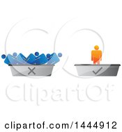 Poster, Art Print Of 3d Orange Man On A Check Mark Podium And Blue Men On A Discard One