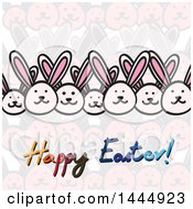 Clipart Of A Happy Easter Greeting With Bunny Rabbit Faces Royalty Free Vector Illustration