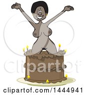 Cartoon Nude Black Woman Popping Out Of A Birthday Cake