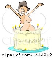 Cartoon Nude White Woman Popping Out Of A Birthday Cake