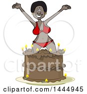Cartoon Black Woman In A Bikini Popping Out Of A Birthday Cake
