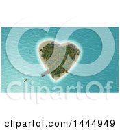 Poster, Art Print Of 3d Heart Shaped Island With A Dock And Approaching Boat
