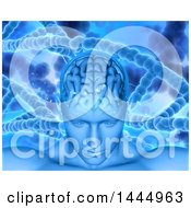 Poster, Art Print Of 3d Male Human Head With Visible Brain And Dna Strands