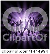 Clipart Of A Group Of Silhouetted Dancers On Purple Lights Royalty Free Vector Illustration