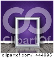 Poster, Art Print Of 3d Blank Picture Frame Leaning Against A Wall With Purple Damask Resting On A Shiny Wood Floor