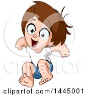 Clipart Of A Cartoon Happy And Energetic Brunette White Boy Jumping Royalty Free Vector Illustration