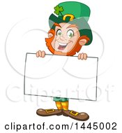 Poster, Art Print Of Cartoon Happy St Patricks Day Leprechaun Smiling And Holding A Blank Sign Board