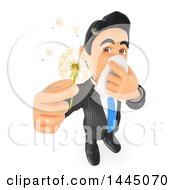 Clipart Of A 3d Business Man With Allergies Holding A Dandelion Seed Head On A White Background Royalty Free Illustration