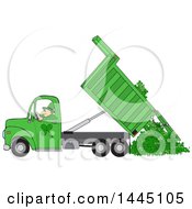 Poster, Art Print Of Cartoon Leprechaun Operating A Green Hydraulic Dump Truck And Dumping Clovers