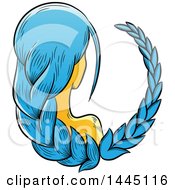 Clipart Of A Sketched Astrology Zodiac Virgo Woman With Braided Blue Hair Royalty Free Vector Illustration
