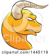 Clipart Of A Sketched Golden Yellow Astrology Zodiac Taurus Bull Head In Profile Royalty Free Vector Illustration