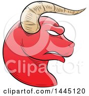 Poster, Art Print Of Sketched Red Astrology Zodiac Taurus Bull Head In Profile