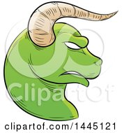 Poster, Art Print Of Sketched Green Astrology Zodiac Taurus Bull Head In Profile