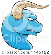 Poster, Art Print Of Sketched Blue Astrology Zodiac Taurus Bull Head In Profile