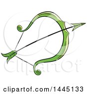 Clipart Of A Sketched Green Astrology Zodiac Sagittarius Bow And Arrow Royalty Free Vector Illustration