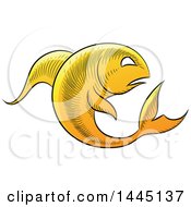 Poster, Art Print Of Sketched Golden Yellow Astrology Zodiac Pisces Fish