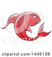 Poster, Art Print Of Sketched Red Astrology Zodiac Pisces Fish