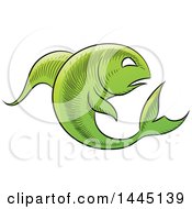 Poster, Art Print Of Sketched Green Astrology Zodiac Pisces Fish