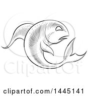 Poster, Art Print Of Sketched Black And White Astrology Zodiac Pisces Fish With A White Fill