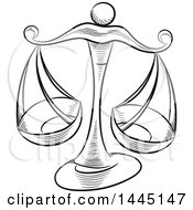 Clipart Of Sketched Black And White Astrology Zodiac Libra Scales With A White Fill Royalty Free Vector Illustration by cidepix