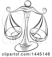 Clipart Of Sketched Black And White Astrology Zodiac Libra Scales Royalty Free Vector Illustration