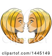 Clipart Of Sketched Golden Blond Haired Astrology Zodiac Gemini Twins Royalty Free Vector Illustration