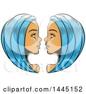 Poster, Art Print Of Sketched Blue Haired Astrology Zodiac Gemini Twins