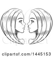 Clipart Of Sketched Black And White Astrology Zodiac Gemini Twins With White Fill Royalty Free Vector Illustration