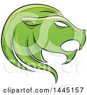 Poster, Art Print Of Sketched Green Astrology Zodiac Leo Lion Head In Profile