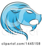 Poster, Art Print Of Sketched Blue Astrology Zodiac Leo Lion Head In Profile