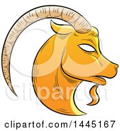 Poster, Art Print Of Sketched Golden Yellow Astrology Zodiac Capricorn Goat Head In Profile