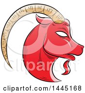 Poster, Art Print Of Sketched Red Astrology Zodiac Capricorn Goat Head In Profile