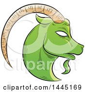 Poster, Art Print Of Sketched Green Astrology Zodiac Capricorn Goat Head In Profile