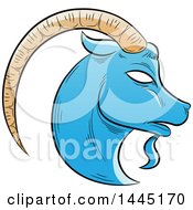 Poster, Art Print Of Sketched Blue Astrology Zodiac Capricorn Goat Head In Profile