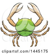 Poster, Art Print Of Sketched Green Astrology Zodiac Cancer Crab