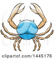 Clipart Of A Sketched Blue Astrology Zodiac Cancer Crab Royalty Free Vector Illustration by cidepix