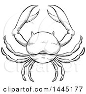 Clipart Of A Sketched Black And White Astrology Zodiac Cancer Crab With White Fill Royalty Free Vector Illustration