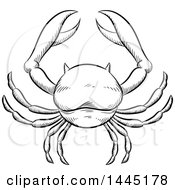 Clipart Of A Sketched Black And White Astrology Zodiac Cancer Crab Royalty Free Vector Illustration
