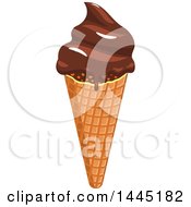 Clipart Of A Waffle Cone With Chocolate Ice Cream Royalty Free Vector Illustration