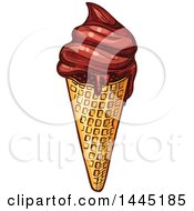 Clipart Of A Sketched Waffle Cone With Chocolate Ice Cream Royalty Free Vector Illustration